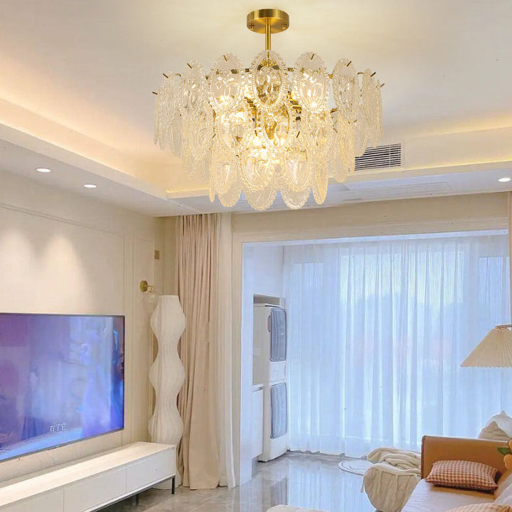Moderne Luxus Runde Oval Stück Hardware Glas 6-Licht Pendelleuchte für Wohnzimmer 