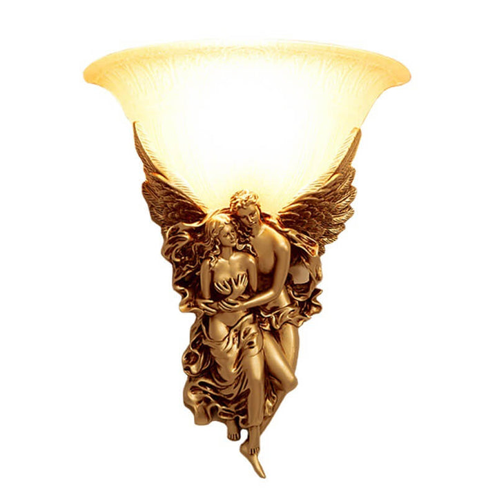 Traditional European Angel Resin Design Glass 1-Light Wall Sconce Lamp For Hallway