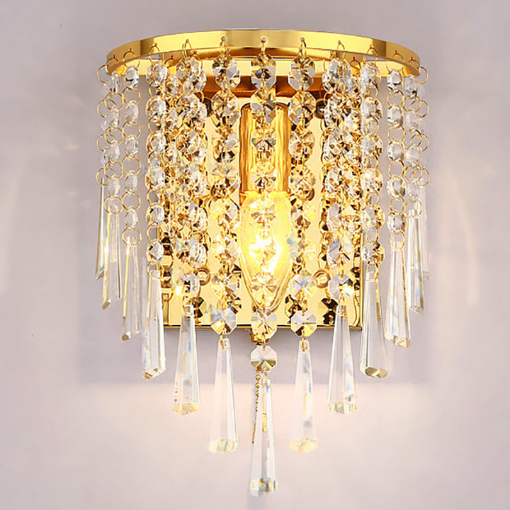 Modern Luxury Half Round Octagonal Beads Stainless Steel Crystal 1-Light Wall Sconce Lamp For Living Room
