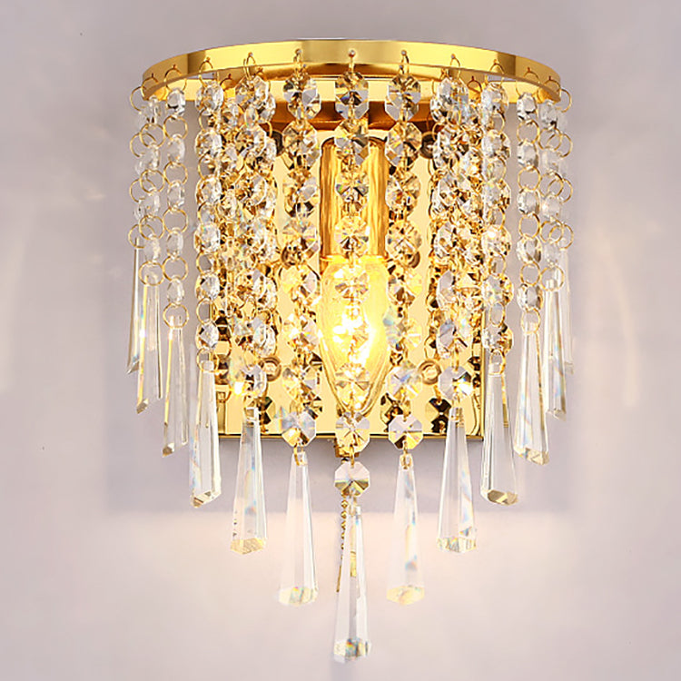 Moderne Luxus Halb Runde Achteckige Perlen Edelstahl Kristall 1-Licht Wand Leuchte Lampe Für Wohnzimmer 