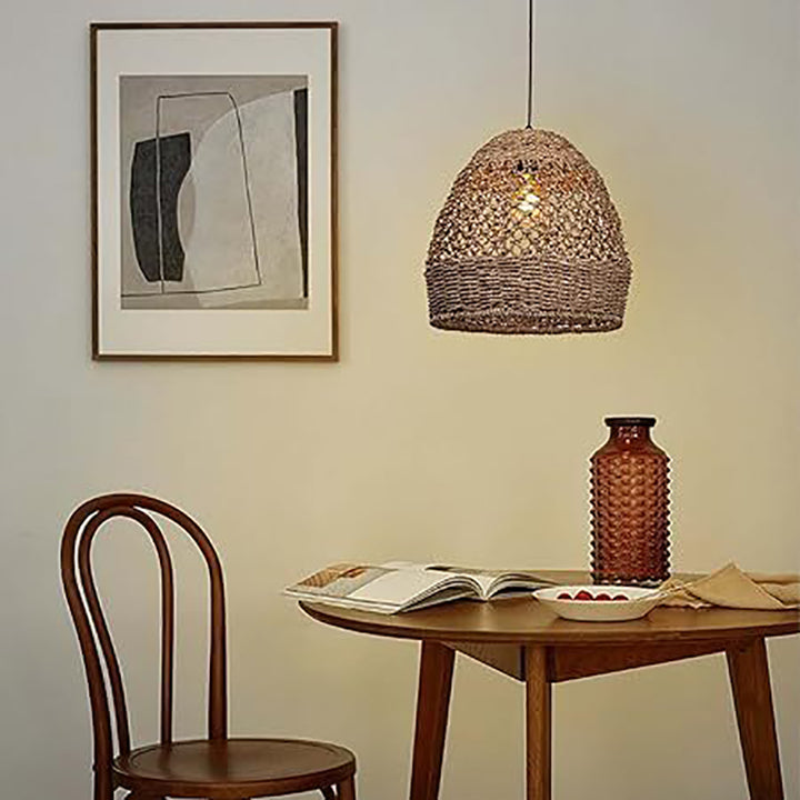 Traditionelle rustikale Rattan Weben Openwork Cage 1-Licht Pendelleuchte für Esszimmer 