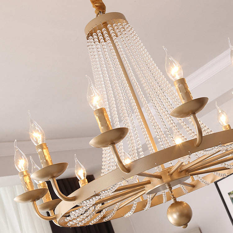 Chandelier Contemporain de Luxe en Fer Rond avec Cadre, Perles de Cristal, 6/8/10/12 Lumières pour Salon 