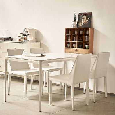 Ensemble de table à manger et chaises en alliage d'aluminium avec dalle de roche rectangulaire minimaliste moderne pour 4 places 