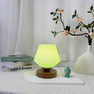 Lampe de table contemporaine en bois et verre à motif nervuré conique 1 lumière pour chevet 