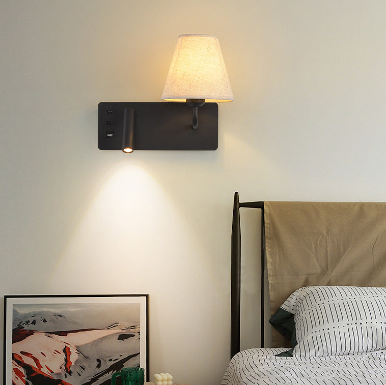 Applique murale LED moderne minimaliste carrée cylindre en fer aluminium tissu 1 lumière pour chambre 