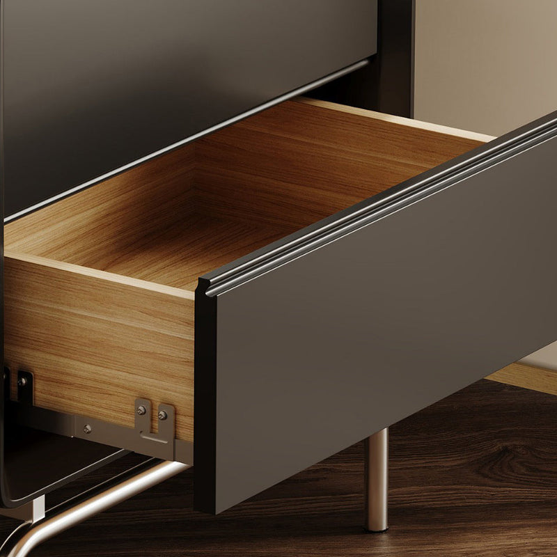 Table de chevet rectangulaire en bois et acier inoxydable minimaliste moderne à 2 tiroirs pour salon 