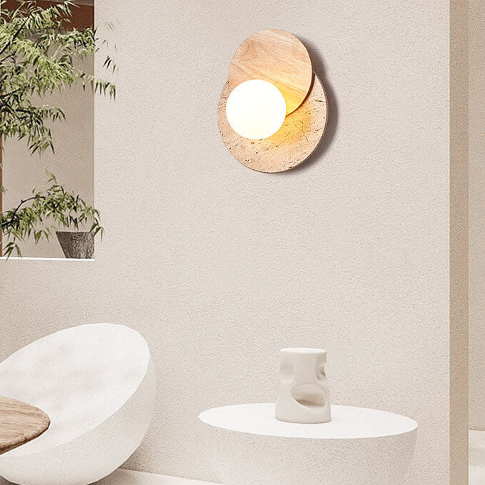 Moderne minimalistische runde Holz-Stein 1-Licht Wandleuchte 