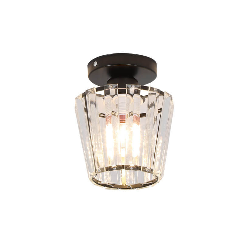 Modern Minimalist Striped Crystal Cylinder Hardware 1-Light Semi-Flush Mount Ceiling Light for Living Room