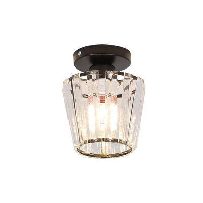 Nordic Minimalist Striped Crystal Cylinder Hardware 1-Light Semi-Flush Mount Ceiling Light