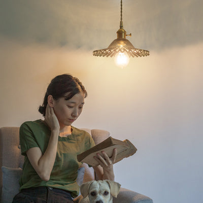 Textured Glass 1-Light  Dome Lace Pendant Light