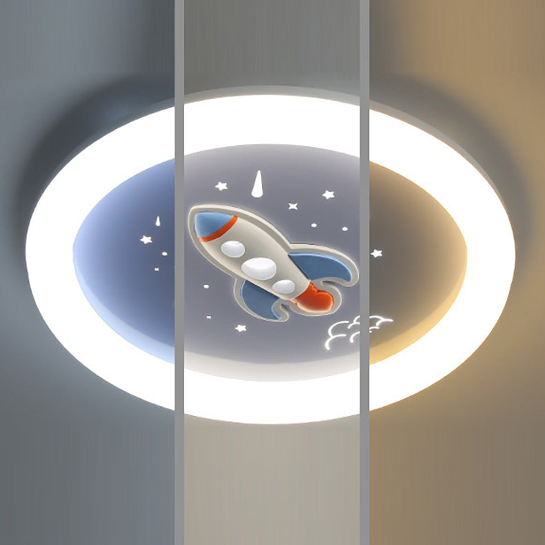 Zeitgenössische kreative Kinder Runde Rakete Acryl Harz Eisen LED Unterputz Deckenleuchte für Schlafzimmer 