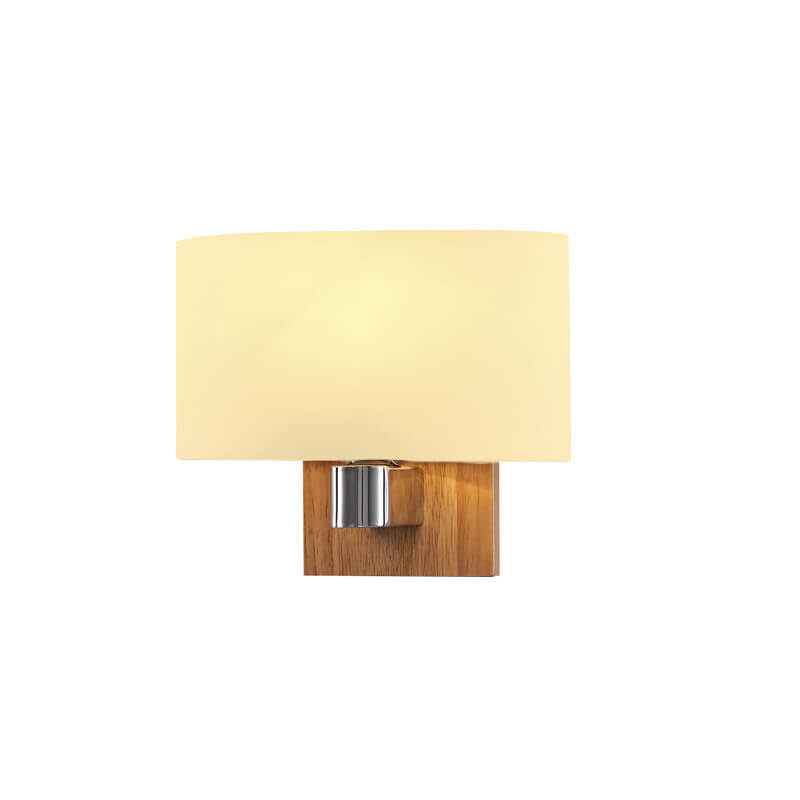 Modern Minimalist Rubberwood Glass Iron Geometric Design 1-Light Wall Sconce Lamp For Living Room &amp; Bedroom
