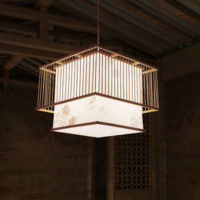 Modern Chinese Simple Bamboo Square 1-Light Pendant Light