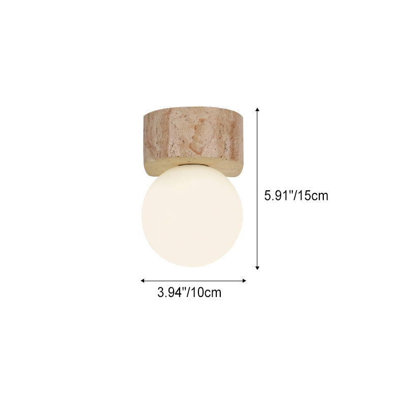 Aplique de pared con lámpara de globo de madera y piedra redonda japonesa tradicional de 1 luz para dormitorio 