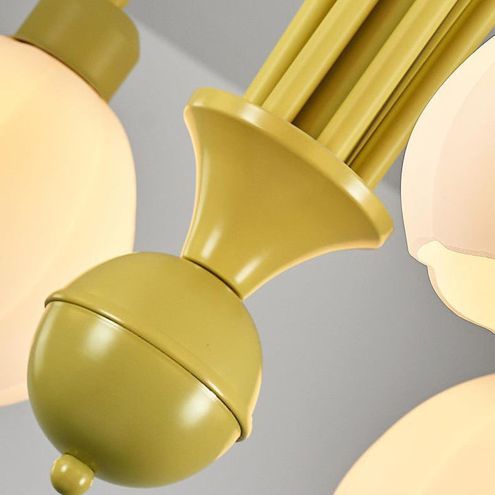 Moderner minimalistischer cremefarbener Kürbis-Kronleuchter aus Metall und Glas mit 4/6 Lichtern für das Wohnzimmer 