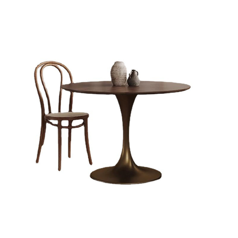 Zeitgenössisches Retro-Rundwalnuss-Kupfer-Rattan-Esszimmertisch- und Stuhlset für 2 Sitze 