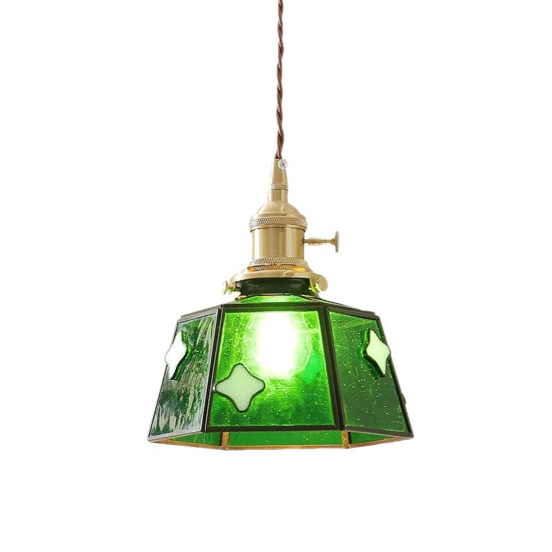 Contemporary Creative Glass Brass Polygon 1-Light Pendant Light For Dining Room