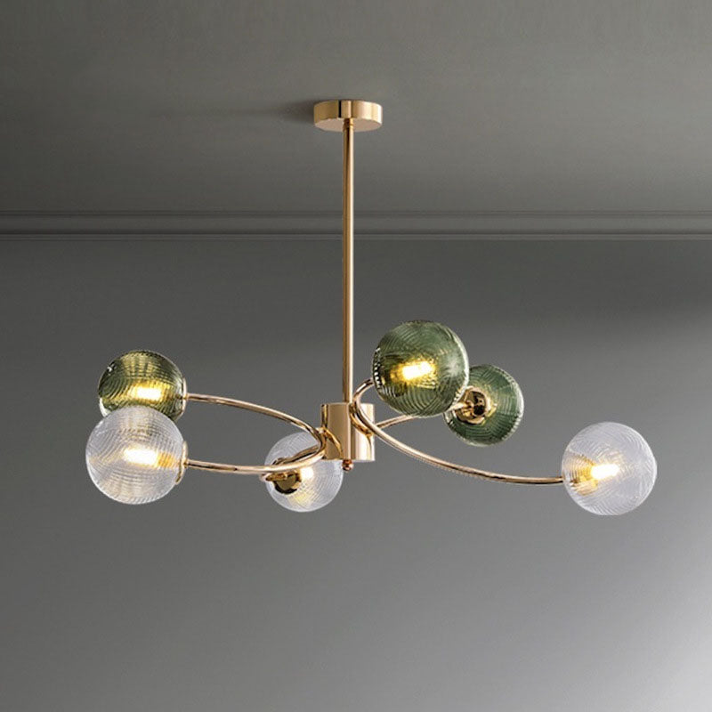 Zeitgenössischer nordischer Zweiglinien-Orb-Hardware-Glas 6/8/12 Licht Kronleuchter für Wohnzimmer 