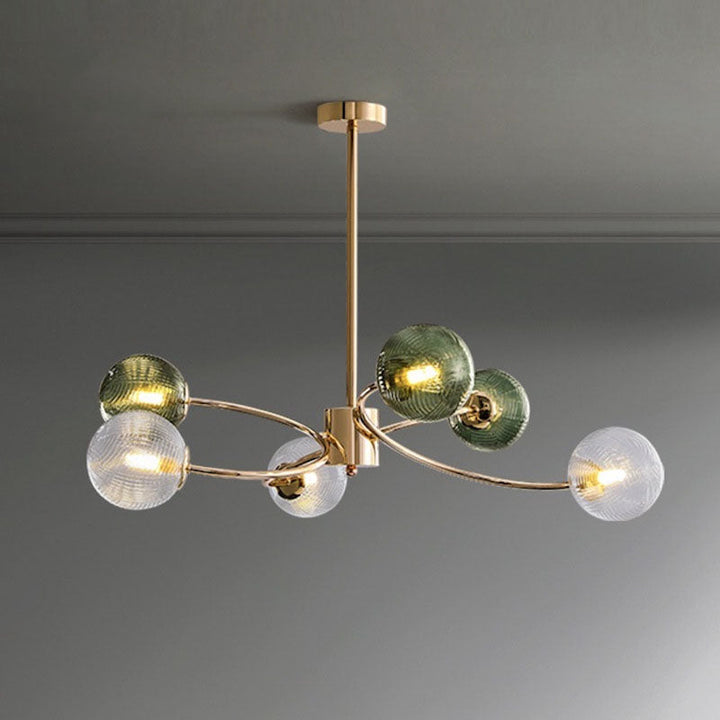 Zeitgenössischer nordischer Zweiglinien-Orb-Hardware-Glas 6/8/12 Licht Kronleuchter für Wohnzimmer 