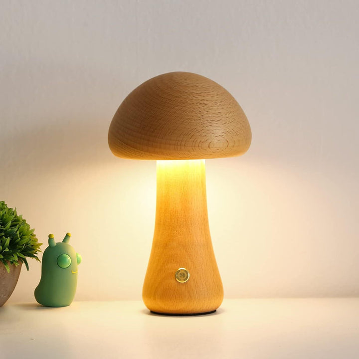 Lampe de Table LED en Bois Champignon USB Créative Contemporaine pour Chambre 