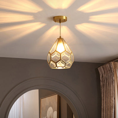 Moderne Luxus Gold Finish Rahmen geometrische Glas Schatten 1-Licht Pendelleuchte für Schlafzimmer 