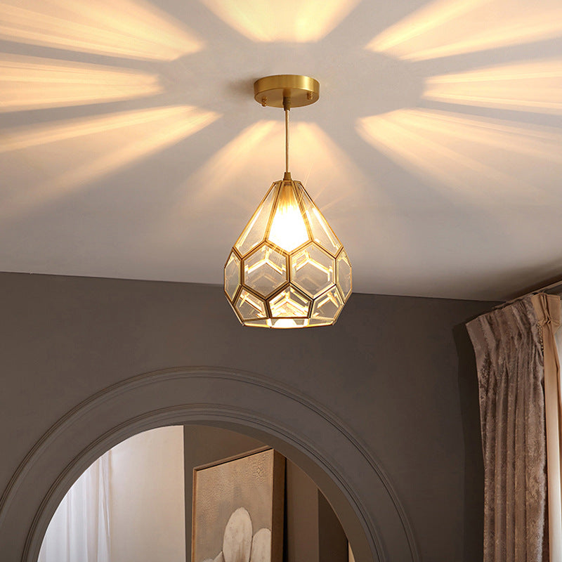 Moderne Luxus Gold Finish Rahmen geometrische Glas Schatten 1-Licht Pendelleuchte für Schlafzimmer 