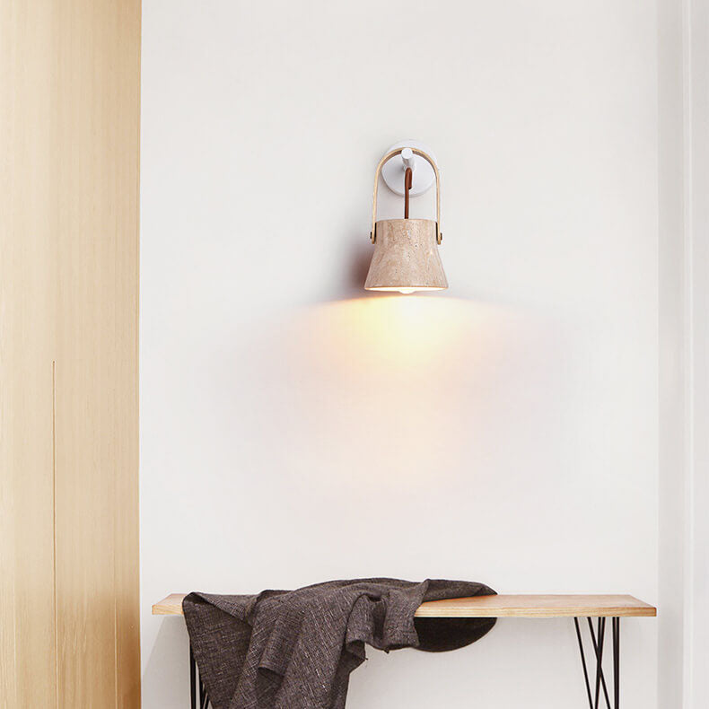 Aplique de pared de 1 luz redondo de travertino amarillo y nogal retro japonés 