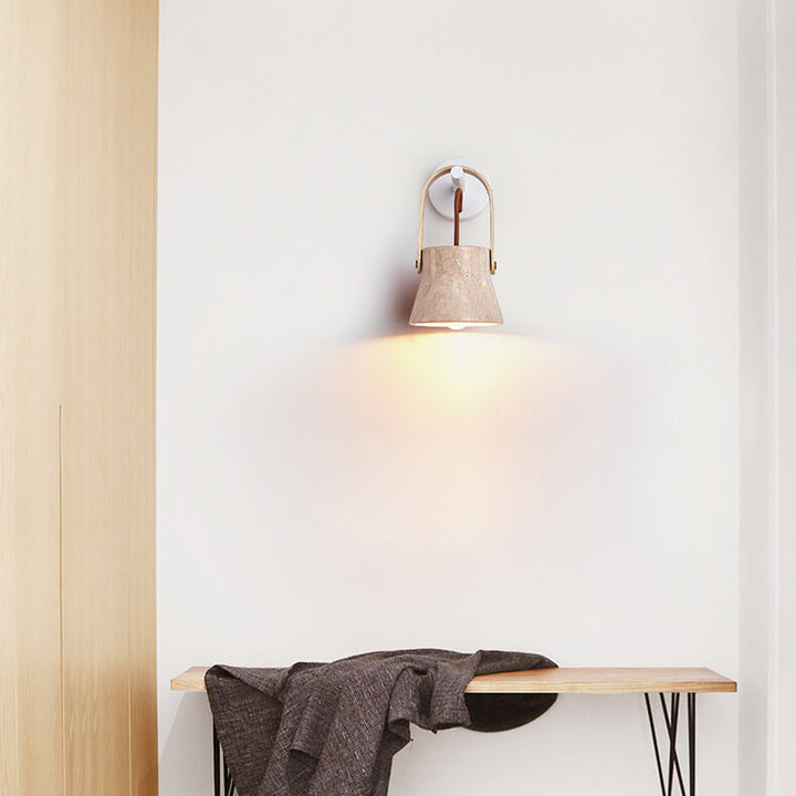 Aplique de pared de 1 luz redondo de travertino amarillo y nogal retro japonés 