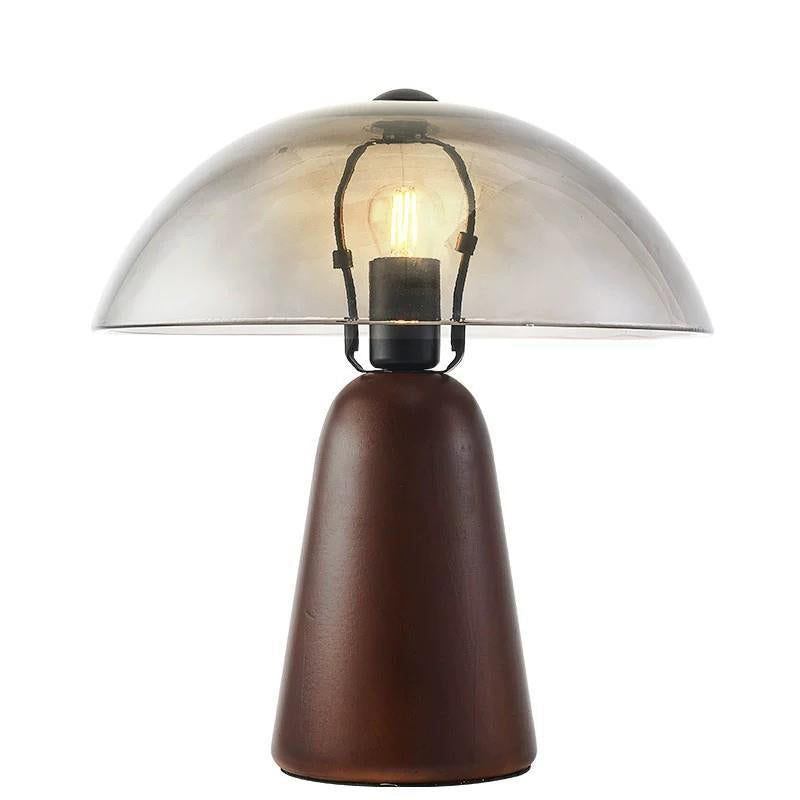 Modern Eclectic Clear Glass Dome Shade Solid Wood Base 1-Light Table Lamp For Bedroom