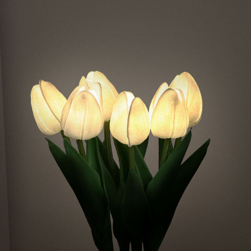 مصباح طاولة LED بتصميم حديث على طراز آرت ديكو من السيراميك PU مع زهرة توليب محاكاة للجانب السرير 
