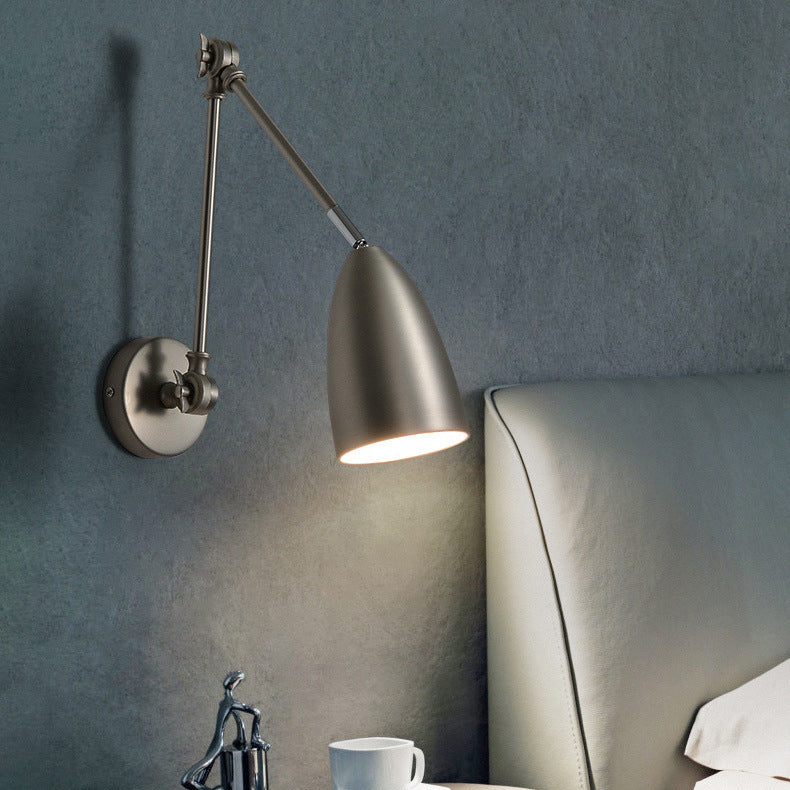 Simplicidad Moderna Pantalla de Metal en Forma de Semi-Cono con Brazo Basculante Retráctil Varilla Larga Lámpara Aplique de Pared de 1 Luz para Sala de Estar 