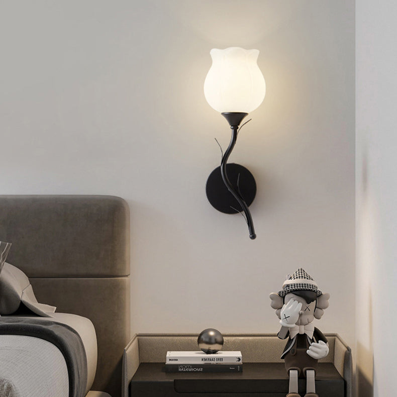 Applique Murale Moderne Minimaliste Crème Fleur Fer Verre 1/2 Lumière Pour Chambre 