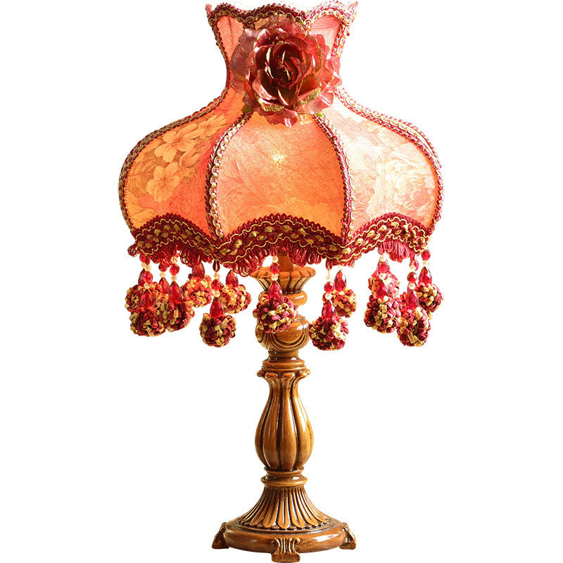 Chinese Ornate Fabric Shade Rose Flower Decor 1-Light Table Lamp