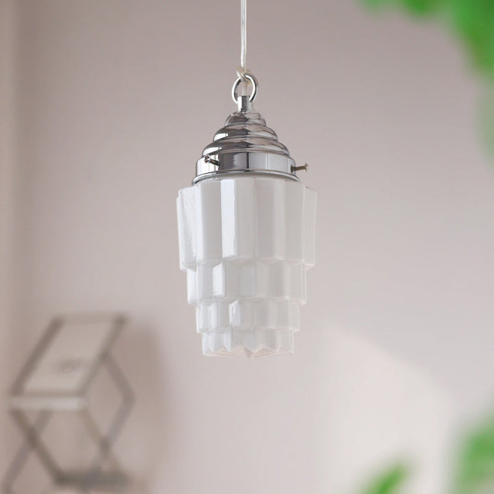 Modern Art Deco Irregular Cylinder Iron Glass 1-Light Pendant Light For Bedroom