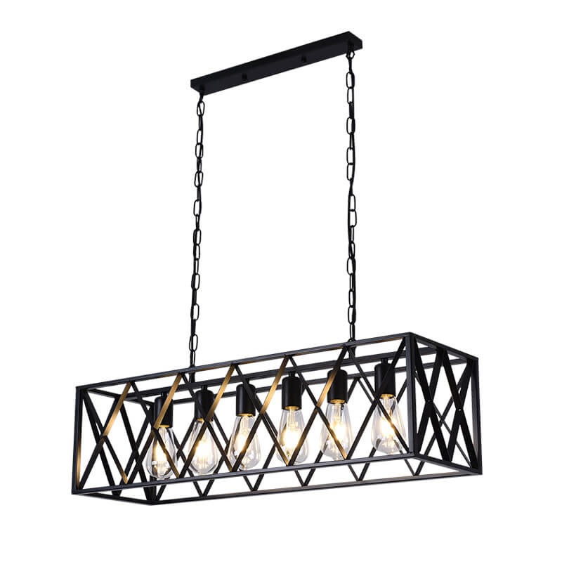 Lámpara de Araña de Jaula Geométrica Rectangular de Hierro Tradicional de 4/6 Luces para Comedor 