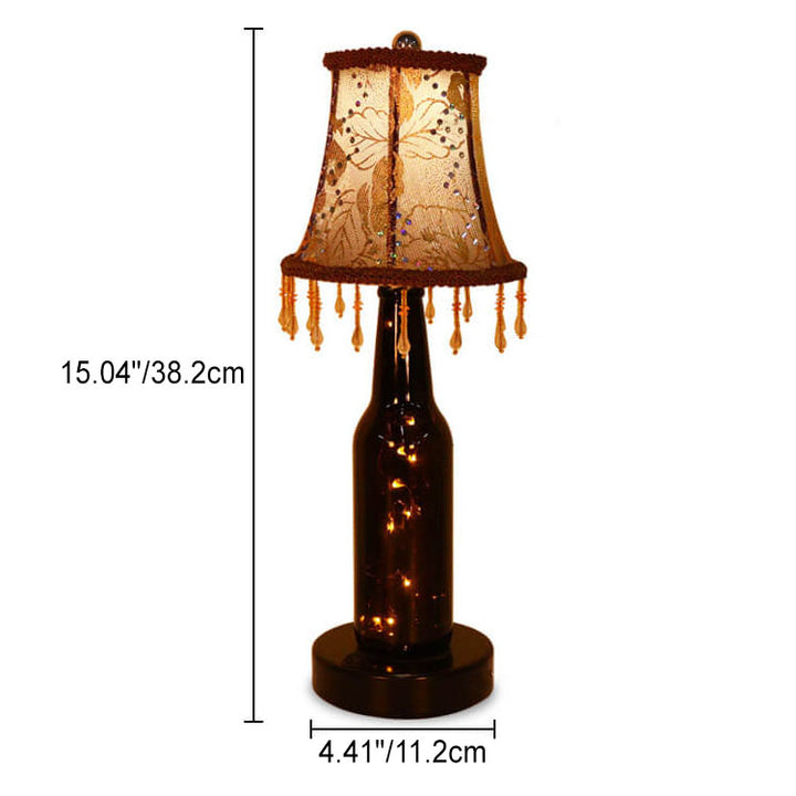 Lampe de table de décoration LED de bouteille de vin en verre de cône de tissu créatif européen 