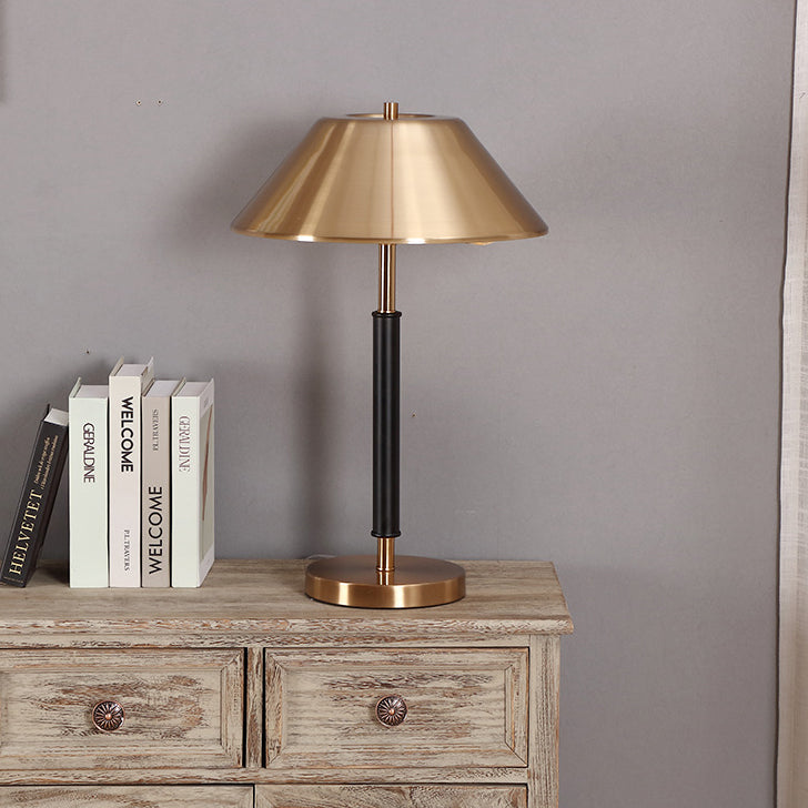 Lampe de table moderne de style mi-siècle en fer, tambour rond à 2 lumières pour étude 