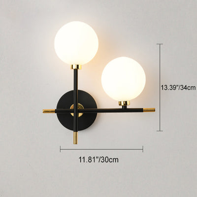Contemporary Scandinavian Glass Orb Iron 2-Light Wall Sconce Lamp For Hallway