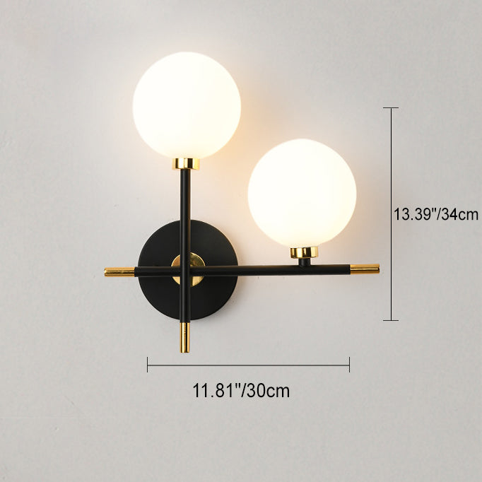 Contemporary Scandinavian Glass Orb Iron 2-Light Wall Sconce Lamp For Hallway