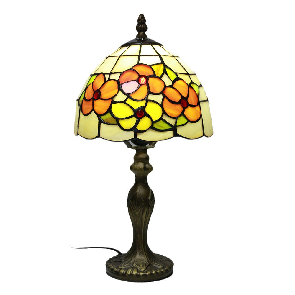 Vintage Tiffany Tierblumen Dekoration Buntglas Kuppel 1-Licht Tischlampe 