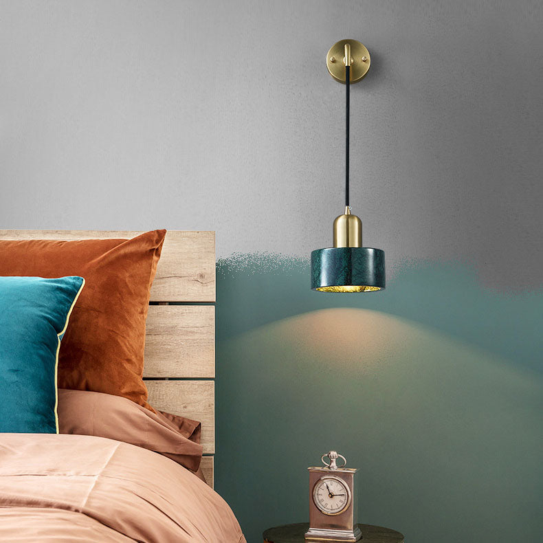 Modern Minimalist Cylinder Iron Marble 1-Light Wall Sconce Lamp For Bedroom