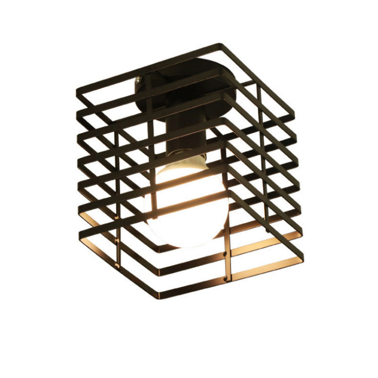 Traditionelle Bauernhaus Eisendraht quadratisch Käfig 1-Licht Semi-Flush Mount Deckenleuchte für Flur 