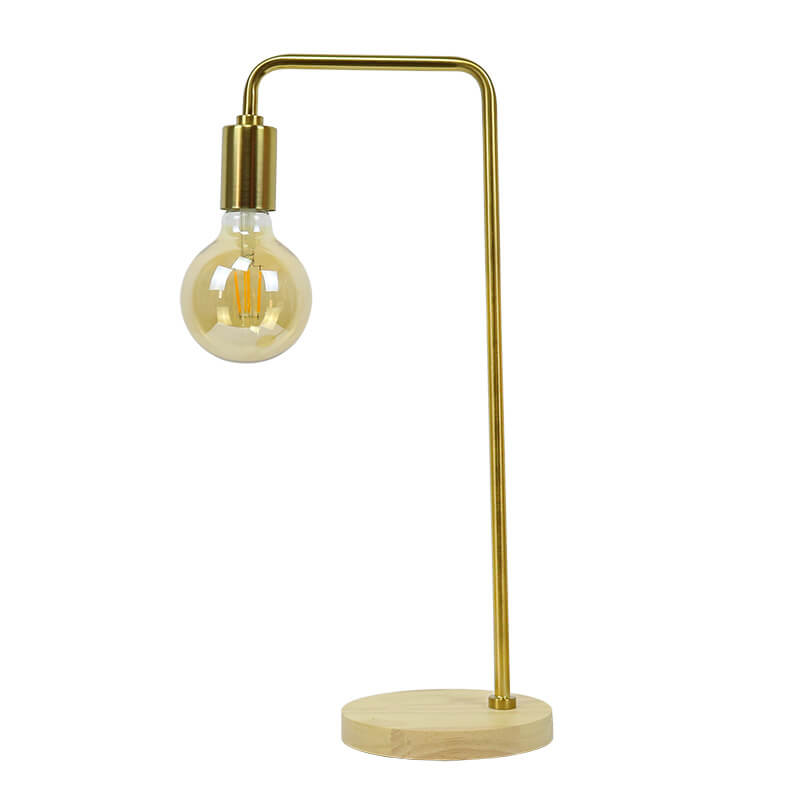 Reloj retro europeo de hierro electrochapado con base de madera y lámpara de mesa de 1 luz 