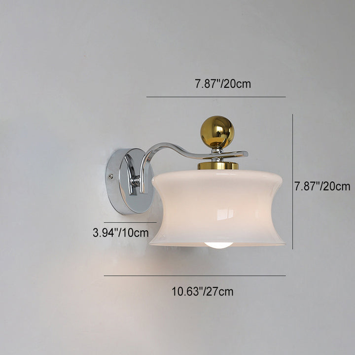 Contemporary Scandinavian Glass Iron Drum Wave Arm 1-Light Wall Sconce Lamp For Bedroom