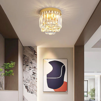 Modern Luxury Stainless Steel Dazzling Prismatic Crystal LED Flush Mount Ceiling Light For Hallway