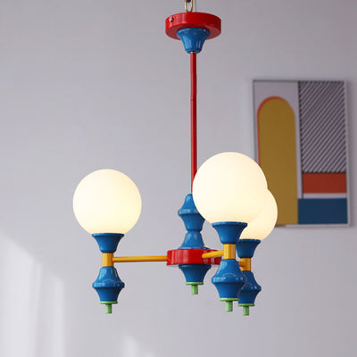 Zeitgenössischer nordischer Kronleuchter mit Eisenrahmen und Glaskugelschirm, 3/5 Lichter, für Wohnzimmer 