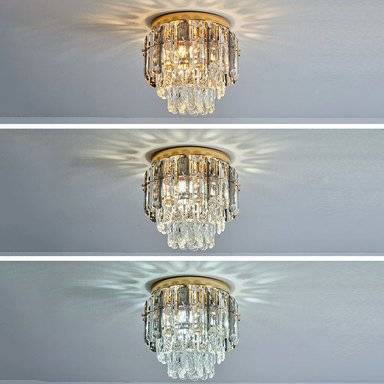 Modern Luxury Round Iron Crystal Gold 3-Light Flush Mount Ceiling Light For Hallway