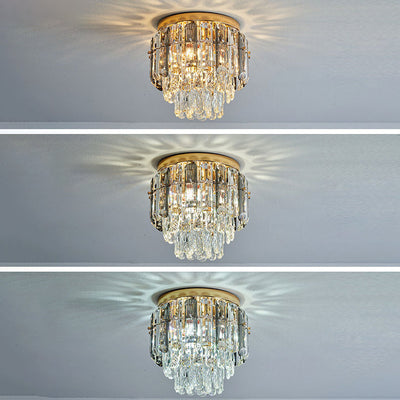 Moderne Luxus Art Deco Runde Kristall Gold 3-Licht Unterputz Deckenleuchte für Flur 