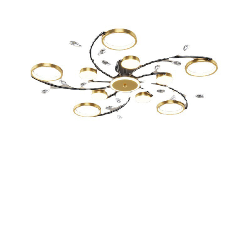 Moderne Luxus-Zweig Runde Hardware Eisen Acryl Kristall Silikon LED Semi-Flush Mount Deckenleuchte für Wohnzimmer 