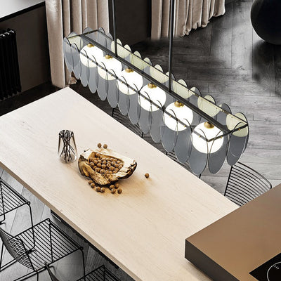 Contemporary Luxury Full Copper Glass Ball 6-Light Island Light Chandelier For Living Room